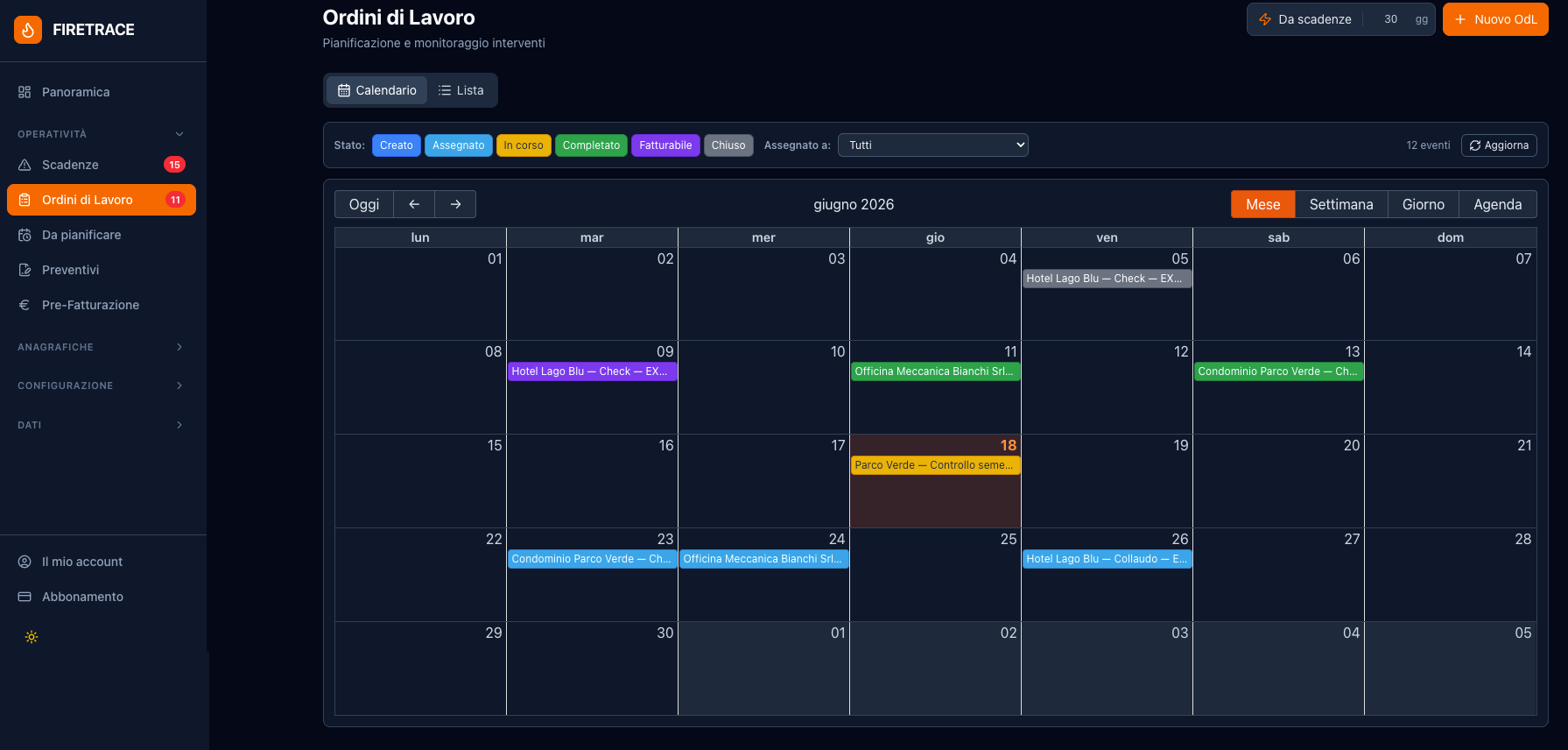 Pianificazione su calendario
